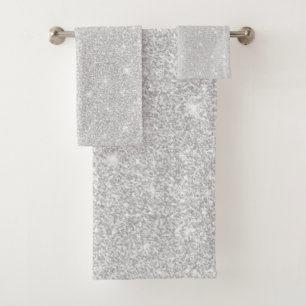 Bright Sparkle White Silver Colour Merry Christmas Bath Towel Set