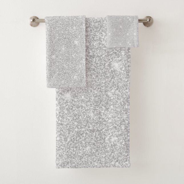 Bright Sparkle White Silver Colour Merry Christmas Bath Towel Set (Insitu)