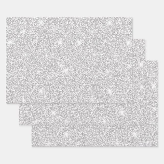 Bright Sparkle White Silver Colour Merry Christmas Wrapping Paper Sheet (Set)