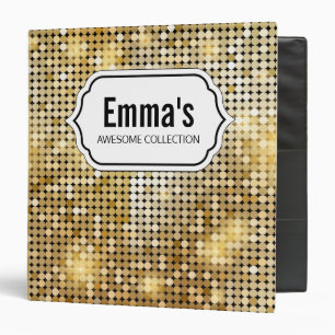 Bright sparkling golden sequin glitters disco ball binder