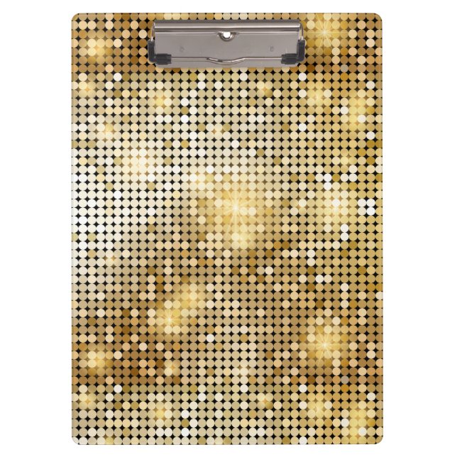 Bright sparkling golden sequin glitters disco ball clipboard (Front)