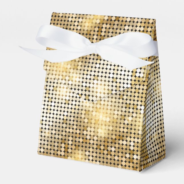 Bright sparkling golden sequin glitters disco ball favor box (Front Side)