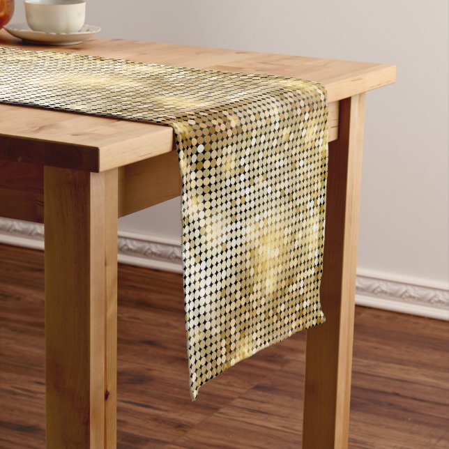 Bright sparkling golden sequin glitters disco ball short table runner (In Situ)