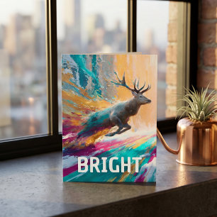 Bright Splatter Watercolour   Reindeer Christmas Holiday Card