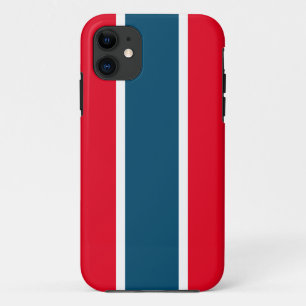 Bright Sporty Red White Ocean Blue Racing Stripes iPhone 11 Case