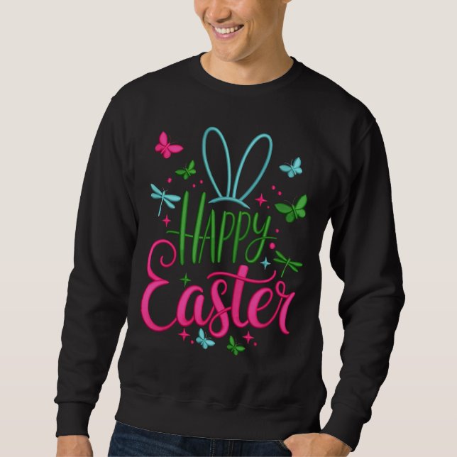 Bright Spring Butterflies Dragonflies Happy Easter Sweatshirt (Front)