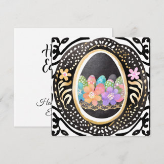 Bright Spring Garden Flowers Easter Egg Watercolor Holiday Card