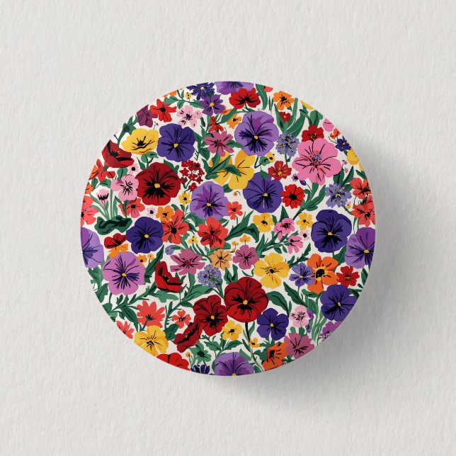 Bright Spring Pansies Floral Garden Pattern 1 Inch Round Button (Front)