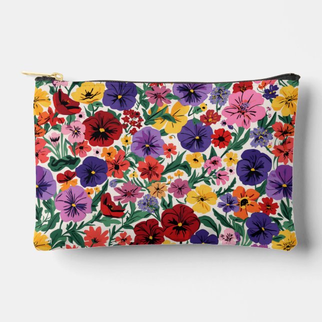 Bright Spring Pansies Floral Garden Pattern Accessory Pouch (Front)