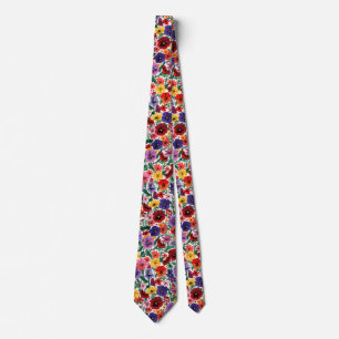 Bright Spring Pansies Floral Garden Pattern Tie