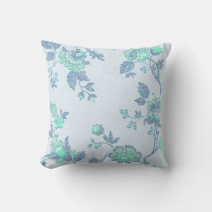 Bright Spring Theme Floral Pastel Blue Aqua Throw Pillow