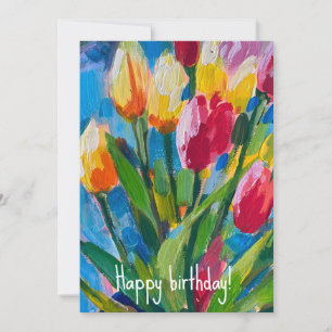 Bright spring tulips , painting invitation