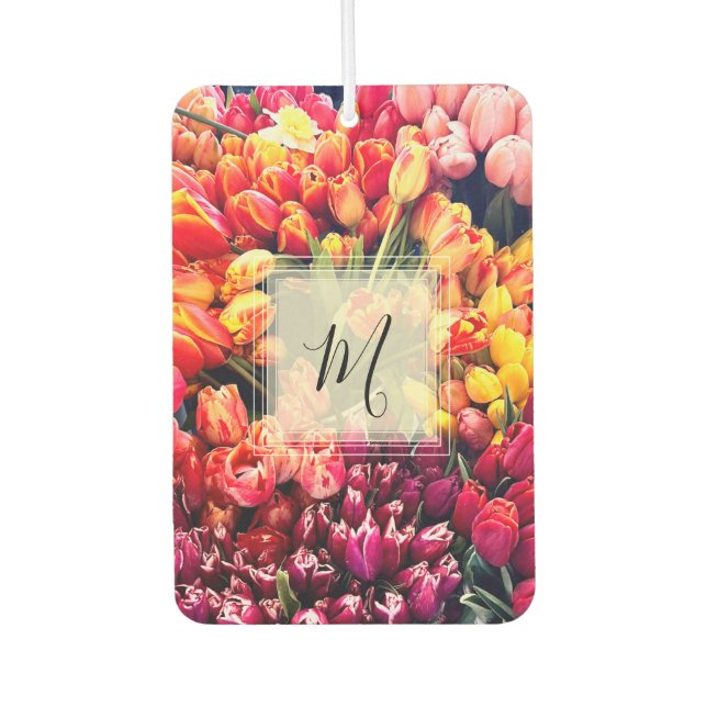 Bright Spring Tulips With Monogram Air Freshener (Front)
