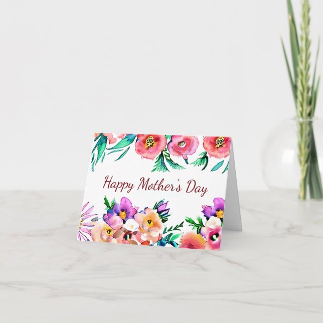 Bright spring watercolor floral frame custom card (Front)