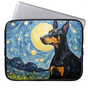 BRIGHT STARRY NIGHT WITH DOBERMAN PINSCHER DOG LAPTOP SLEEVE