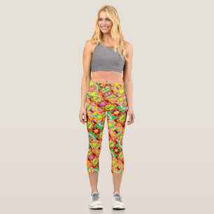 bright stars and flowers repeat pattern vibrant co capri leggings