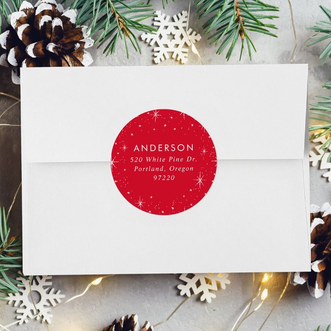 Bright Stars Red Holiday Return Address Label (Creator Uploaded)