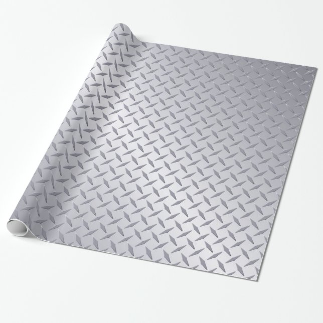 Bright Steel Diamond Plate Pattern Wrapping Paper (Unrolled)