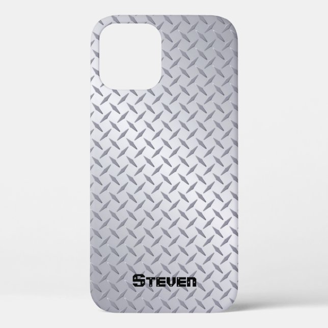 Bright Steel Diamond Plate with Name Case-Mate iPhone Case (Back)