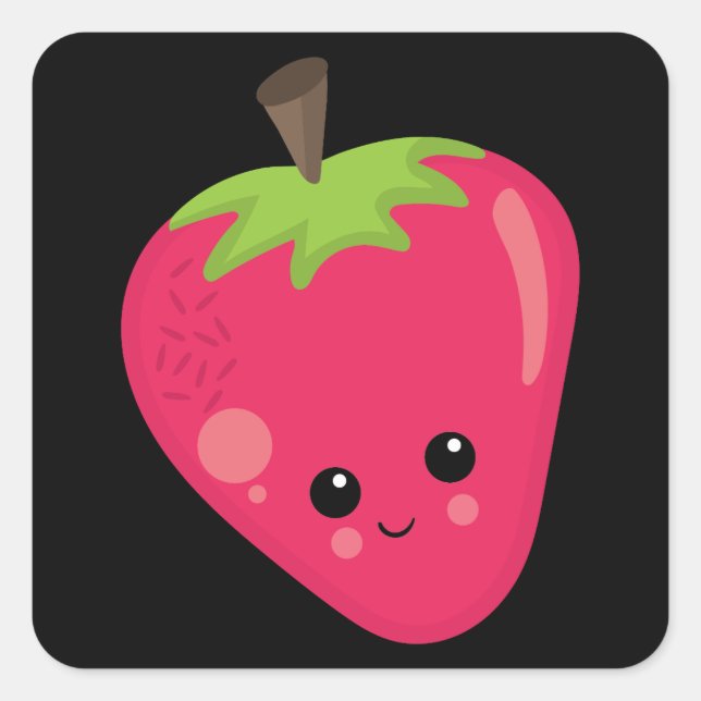 Bright Strawberry on Black Background Square Sticker (Front)