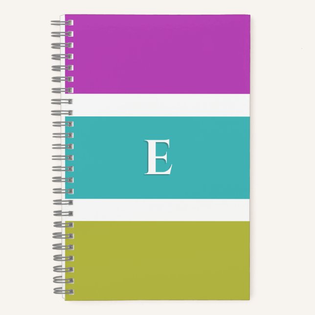 Bright Stripe Modern Elegant Stylish Monogrammed Notebook (Front)