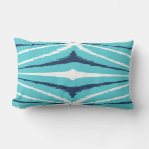 Bright striped blue and white tribal ikat print lumbar pillow