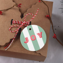 Bright Striped Green Christmas 'Joy' étiquettes ca