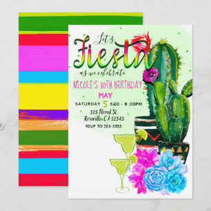 Bright Stripes Fiesta Cactus & Succulents Party Invitation