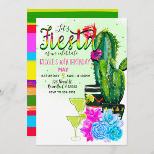 Bright Stripes Fiesta Cactus & Succulents Party Invitation