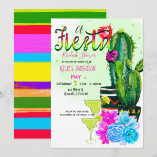 Bright Stripes Fiesta Succulents Bridal Shower Invitation