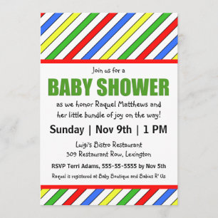 Bright Stripes Primary Colours Baby Shower Invitation