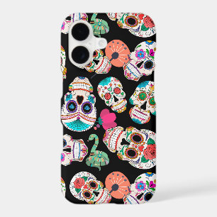Bright Sugar Skulls Pattern on Black