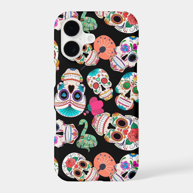 Bright Sugar Skulls Pattern on Black (Back)