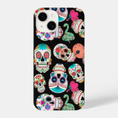 Bright Sugar Skulls Pattern on Black iPhone Case (Back)