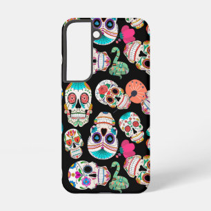 Bright Sugar Skulls Pattern on Black Samsung Galaxy Case