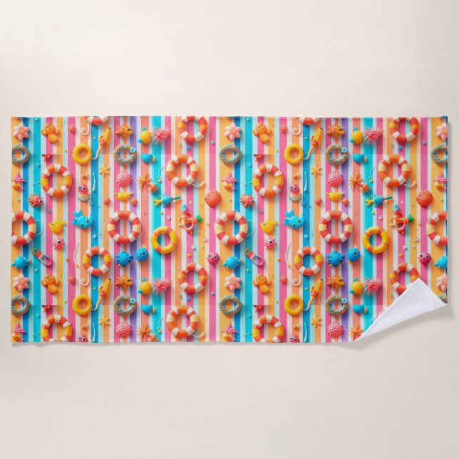 🌞 Bright Summer Beach Pattern Vibes 🌊 Towel (Front)