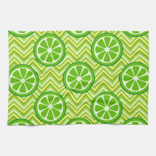 Bright Summer Citrus Limes on Green Yellow Chevron Kitchen Towel