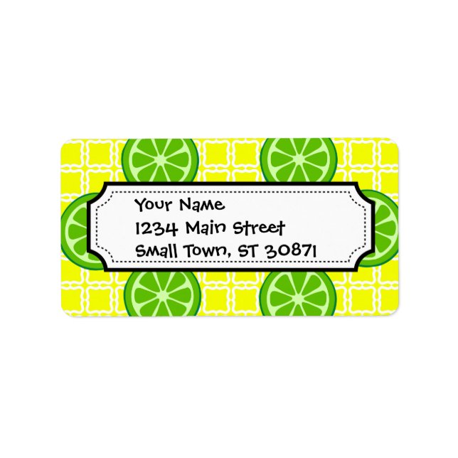 Bright Summer Citrus Limes on Yellow Square Tiles Label (Front)