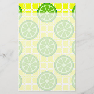 Bright Summer Citrus Limes on Yellow Square Tiles Stationery