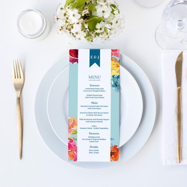 Bright Summer coloré Mariage plat menu (Créateur téléchargé)