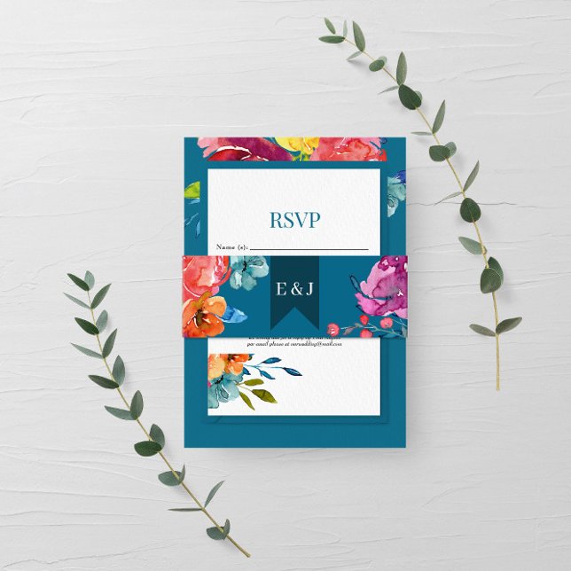 Bright Summer colorful turquoise Wedding Invitation Belly Band (Creator Uploaded)