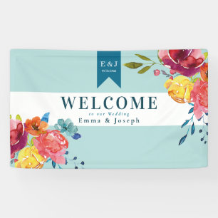 Bright Summer colourful turquoise floral Wedding Banner