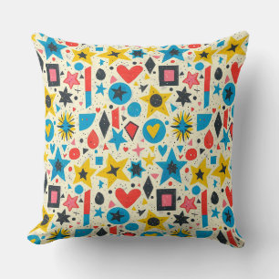 Bright summer colours marker stars, hearts, rhombu throw pillow