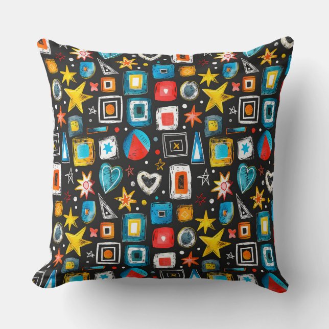 Bright summer colours marker stars, hearts, rhombu throw pillow (Front)