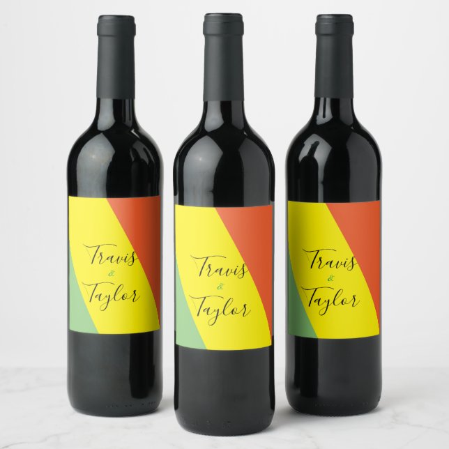 Bright Summer Colours Wedding Wine Label (Bottles)
