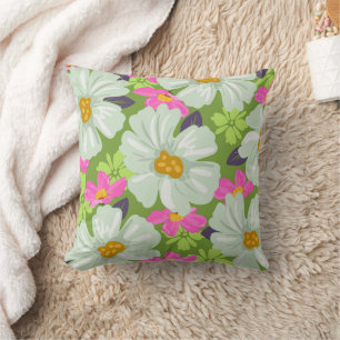 Bright Summer Floral Blooms  Throw Pillow
