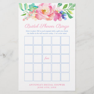 Bright Summer Floral Bridal Shower Bingo Game Card