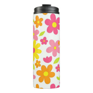 Bright Summer Floral Retro Pink and Yellow Pattern Thermal Tumbler