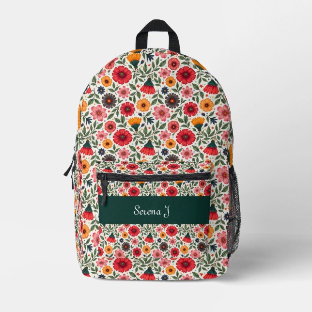 Bright Summer Flowers Printed Backpack (Front)