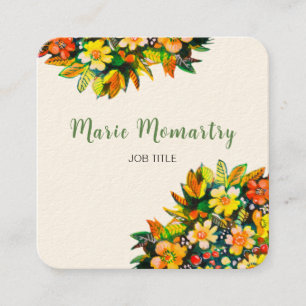 Bright summer flowers watercolor square business card